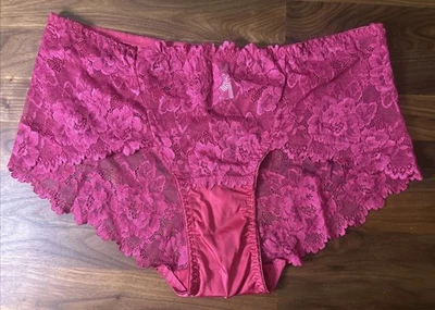 VTG Delta Burke Panties Second Skin Satin Lace Hot PINK 9/2X Back Seam Shiny - Image 1 of 4