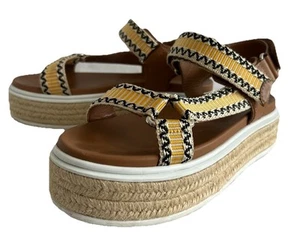 Prada Nomad Embroidered Canvas Tan Leather Espadrille Platform Sandals Tan 41.5 - Picture 1 of 24