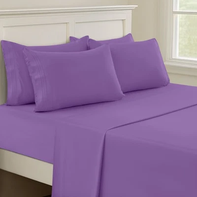 Juego de sábanas completas serie 1800 6 piezas bolsillo profundo suave doble king queen Foto 1 de 4