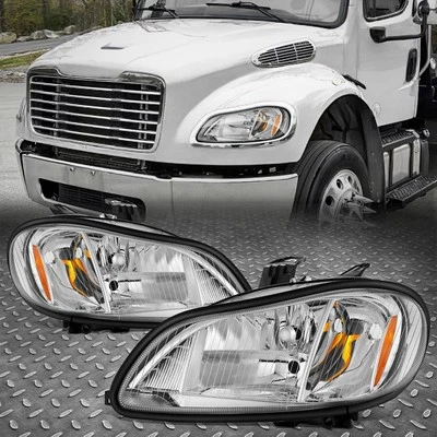 Pair Left+Right Set Chrome Headlights Headlamp For 03-19 Freightliner M2 106 112 - Image 1 of 4