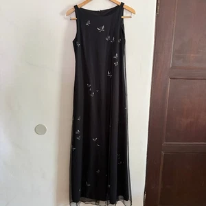 Jungfrau 2 90er Vintage Y2K Vintage schwarzes Netzkleid mit glitzernden Schmetterlingen Größe 8 - Bild 1 von 6