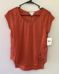 NWT Love On A Hanger Orange Speckled Eyelet Short Sleeve Shirt Juniors Sz Medium - Picture 1 of 8