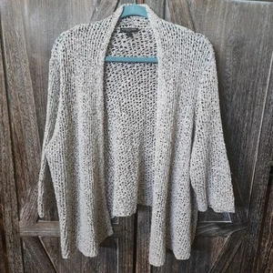 Eileen Fisher maglione donna taglia 2X maglia larga aperta davanti grigio maculato plus - Foto 1 di 9