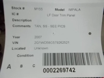 IMPALA    2007 Door Trim Panel, Front 166427-1 Foto 1 de 4