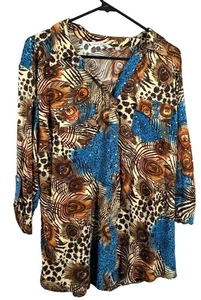 Emily Daniels blusa donna 1X impreziosita stampa animalier multicolore usata - Foto 1 di 9