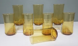 8 Vintage Libbey Bolero Gold Flat Beverage Tumbler Glasses 12oz Amber 1973 - Picture 1 of 9