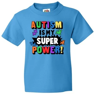 Inktastic Autism Is My Super Power With Puzzle Pieces Youth T-Shirt Awareness - Picture 1 of 4