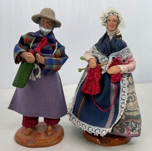 French SANTON DE PROVENCE Folk Art Figurines Man and Woman by ISIS - Picture 1 of 11