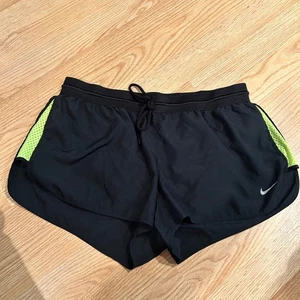 Nike Running Shorts Womens L Black Neon Green Dri-FIT Athletic Gym Workout - Picture 1 of 3