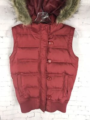 Chaleco Fossil Pequeño Para Mujer Rojo Sudadera con Capucha Borde de Piel Cremallera Cálido Puffer (A17) Foto 1 de 4
