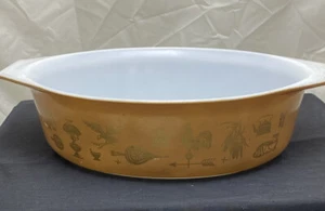 Pyrex Early American 2.5 QT Oval Casserole #045 Brown w/Gold Image Made in USA - Picture 1 of 9