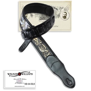 Walker And Williams KB-04-BLK Semi-Gloss Black Leather Strap With Banner Eagle - Picture 1 of 5