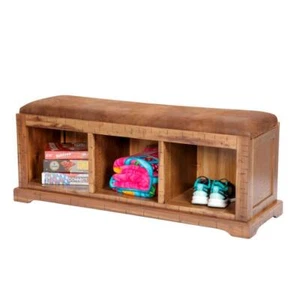 OS Home and Office Furniture Bench 19"x50"x17" w/Brown Microfiber Cushioned Seat - Picture 1 of 5