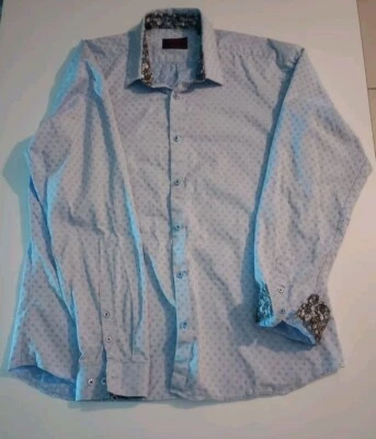 Jared Lang Shirt Mens L  XL Blue Stripe Contrasting Flip Cuff Paisley Casual - Изображение 1 из 4