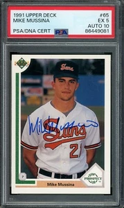 Mike Mussina HOF Orioles Signed/Auto 1991 Upper Deck Rookie Card #65 PSA 5 / 10 - Picture 1 of 2