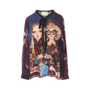 GUCCI Unskilled Worker Blouse shirt tops 486842 Silk Purple Multicolor Size ... - Picture 1 of 9