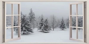 Snow Tree Winter Scene Picture Fabric Poster Sticker Wall Art Self Adhesive - Picture 1 of 4