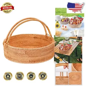 Elegant Hand-Woven Rattan Picnic Basket - Round Wicker Gift for Any Occasions - Picture 1 of 10