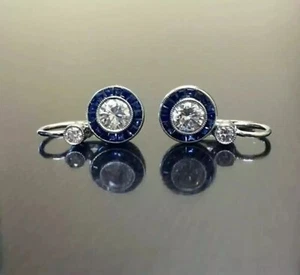 Art Deco Stil Lab Created Diamant Saphir Verlobung 14k Weißgold FN Ohrring - Bild 1 von 7