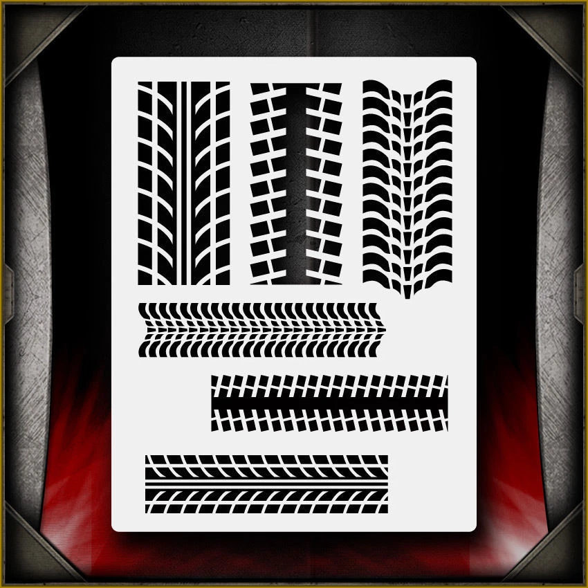 AIRSICK STENCILS Tire Tracks Pattern Airbrush Stencil Template Paint Airsick