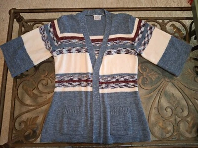 Cárdigan suéter vintage telado a mano talla pequeña frente abierto tejido como nuevo Foto 1 de 4