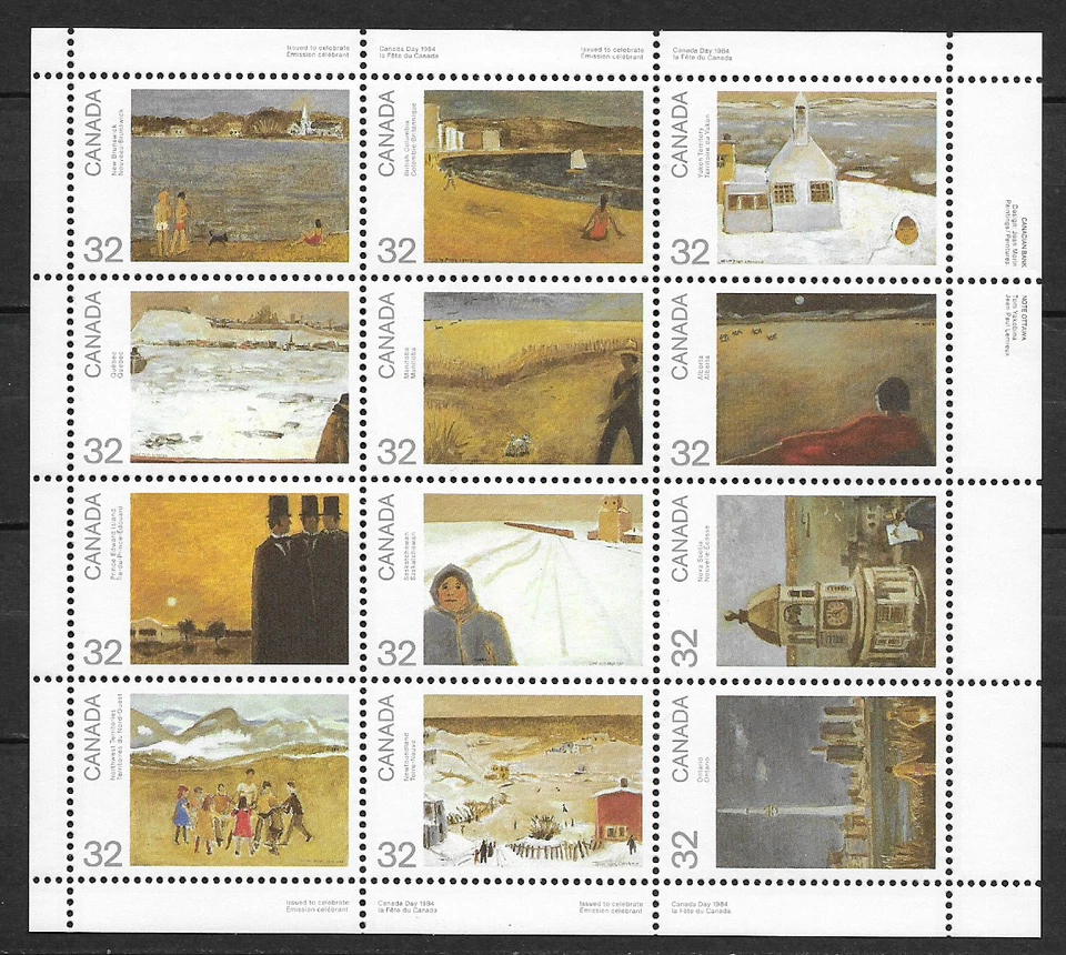 Canada — Full Pane of 12 — Provincial Landscapes by Jean Paul Lemieux #1027a MNH - Image 1 of 1
