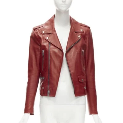 SAINT LAURENT 2013 Hedi Slimane rojo piel de cordero cuero motociclista chaqueta FR38 S Foto 1 de 4