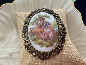 Vintage Schmuck Porzellan Kamee Anstecknadel Brosche - Bild 1 von 8