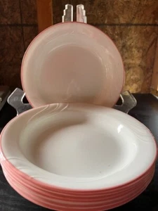 Corning Ware Corelle Pastell Ballett rosa Rand flache Schüssel 8 1/2 Zoll Durchmesser 9er Set - Bild 1 von 2