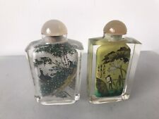 2 Chinese Glass Inside Painted Snuff Bottles with Square Glass frame