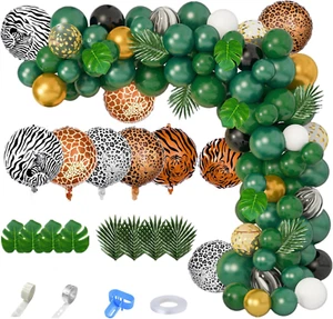 152Pcs Jungle Safari Balloon Garland Arch Kit, Gold Dark Green Animal Balloons A - Picture 1 of 12