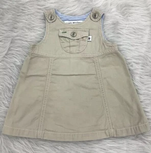Vintage 90s Infant Girls TOMMY HILFIGER Jumper Overall Dress Khaki Sz 3/6 Months - Picture 1 of 5
