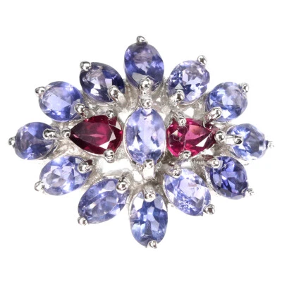 925 Anello Argento Sterling Ovale Iolite Rodolite Granato Gemma Gioielli Size 8 - Immagine 1 di 4