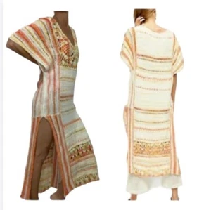 Free People Crochet Sweater Kaftan Cover Up Sunflare Combo Stripe Orig $328 Sz M - Picture 1 of 10