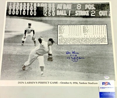 DON LARSEN  SIGNED 16X20 PHOTO YANKEES "10-8-56"  Perfect Game - PSA/Coa - Image 1 of 2