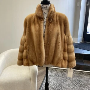 Chaqueta de piel de visón whisky natural con capa manga murciélago nueva con etiquetas - Imagen 1 de 10