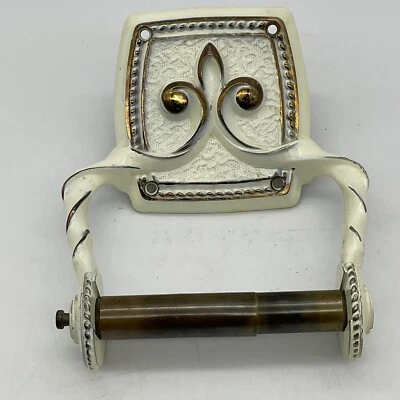 Vintage French Provincial Off White & Gold Toilet Paper Holder - 1973 Canada - Image 1 of 4