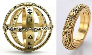 Gold Sphere Ball Folding Ring Unique Strange Cosmic Wedding Amazing old Unusual - Picture 1 of 12