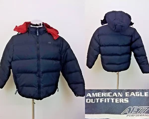 American Eagle AE77 Down Puffer Jacket Men's L Navy Blue Hooded Full Zip #J3184 - Picture 1 of 16