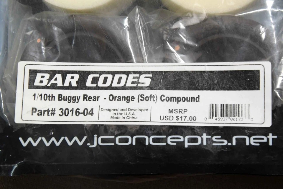 JCONCEPTS 3016-04 BAR CODES 1/10TH BUGGY REAR - ORANGE (SOFT) COMPOUND - Image 1 of 1