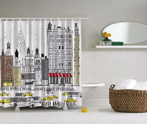 Busy City Traffic Jam Yellow Taxi Cab Urban Shower Curtain Extra Long 84 Inch - Picture 1 of 1