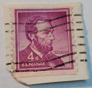 U.S. Postage ~ Abraham Lincoln ~ 4¢ Purple Stamp ~ used/posted ~ c.1954 - A09 - Bild 1 von 6