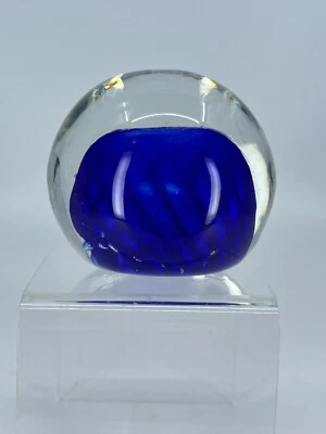 Vintage Signed Paperweight Ribbed Shell inside Hand Blown Blue Cobalt Glass - Image 1 of 4
