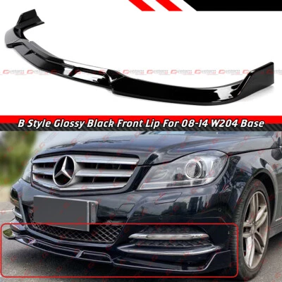 FOR 2008-14 MERCEDES BENZ C CLASS W204 BASE B STYLE GLOSS BLACK FRONT BUMPER LIP - Image 1 of 4