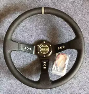 SPARCO Deep Dish Black Leather Steering Wheel 350mm Universal Fast Delivery - Picture 1 of 8