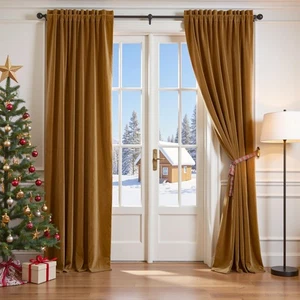 Cortinas de Terciopelo Dorado Cortina Opaca Cortinas Aislantes Térmicos para Dormitorio... - Imagen 1 de 8
