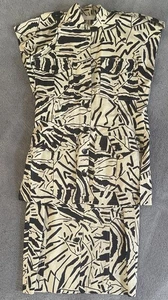 VINTAGE ESCADA DAMEN BEIGE/SCHWARZ BEDRUCKT 2 TLG SET ROCK GR 36 - BLUSE GR 38 TOP - Bild 1 von 10