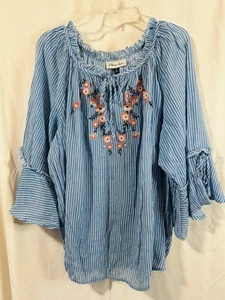 Meera Lane Top Shirt Boho Hippie Blumen Glockenärmel 2X Kreuzfahrt Strand Urlaub - Bild 1 von 8