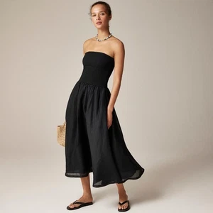 Neu mit Etikett!! J. CREW Trägerloses Mixy Kleid Einfarbig Schwarz Midi Struktur Preppy Small - Bild 1 von 17