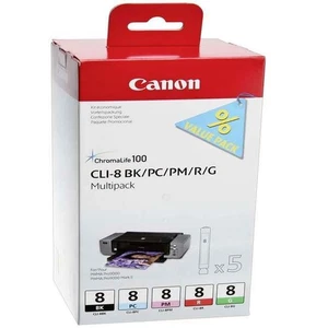 Canon Cli8 Black Cyan Magenta Red Green Standard Capacity Ink Cartridge Multipac - Picture 1 of 1